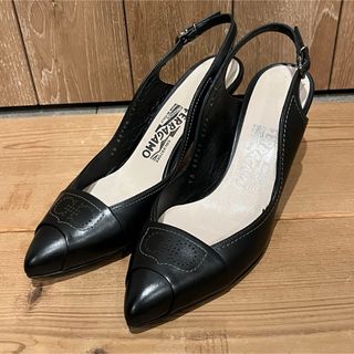 サルヴァトーレフェラガモ(Salvatore Ferragamo)のサルバトーレフェラガモ　レザーサンダル　ミュール　ブラック　サイズ6ハーフ　美品(サンダル)