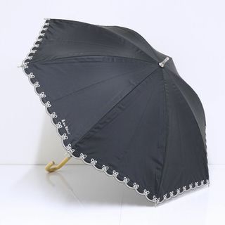 ニナリッチ(NINA RICCI)の日傘 NINA RICCI ニナリッチ USED美品 晴雨兼用 リボン ブラック 黒 UV 遮光 遮熱 47cm S0667(傘)