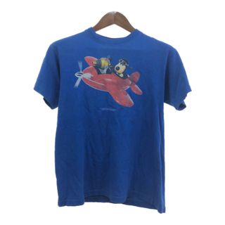 90年代 WALLACE&GROMIT ウォレスとグルミット 半袖Ｔシャツ アニメT キャラクター ブルー (レディース 12) 中古 古着 Q6176(Tシャツ(半袖/袖なし))