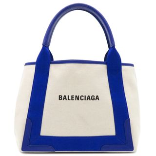 バレンシアガ(Balenciaga)のバレンシアガ BALENCIAGA トートバッグ ネイビーカバス NAVY CABAS S キャンバス レザー ベージュXブルー 青 ポーチ付き  339933【中古】(トートバッグ)