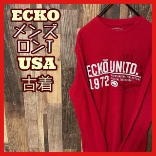 エコー(ECHO)のエコー メンズ ロンT レッド M プリント USA古着 90s 長袖 Tシャツ(Tシャツ/カットソー(七分/長袖))