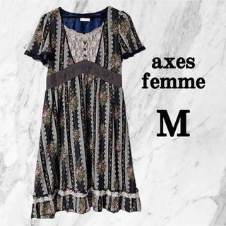 アクシーズファム(axes femme)の【美品】axes femme アクシーズファム  花柄ワンピース　レース　刺繍(ひざ丈ワンピース)