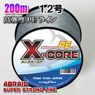 高強度PEラインX-CORE1.2号20lb・200m巻き 灰 グレー！(釣り糸/ライン)