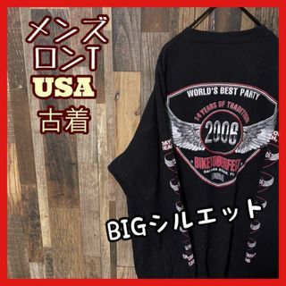 ロンT メンズ プリント ブラック XL USA古着 90s 長袖 Tシャツ(Tシャツ/カットソー(七分/長袖))