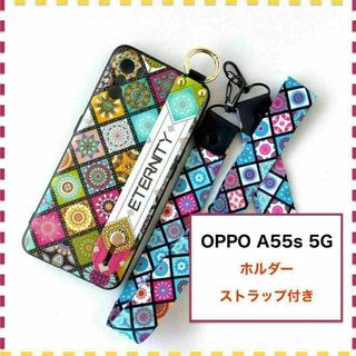 OPPO A55s 5G ケース ホルダ 曼荼羅 赤 かわいい OPPOA55s(Androidケース)