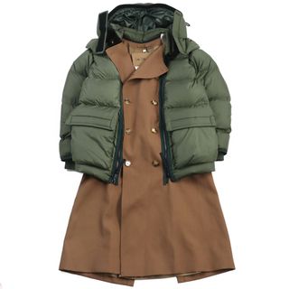 バーバリー(BURBERRY)の未使用品○BURBERRY バーバリー 3WAY デタッチャブル ベルト付き ダブルブレスト 裏地ロゴ総柄 超ロング丈 ダウンジャケット/コート カーキグリーン キャメル M ガーメント付き イタリア製 正規品 メンズ(その他)