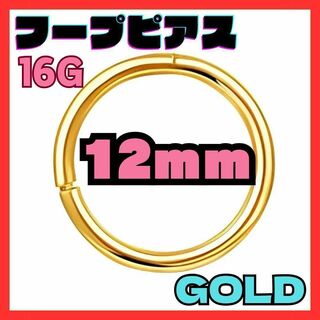 16G 12mm ゴールド フープ ピアス セグメント サージカルステンレス(ピアス(両耳用))