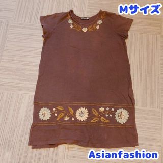 Asianfashion　刺繍　半袖チュニック　アジアン　ボタニカル　エスニック(チュニック)