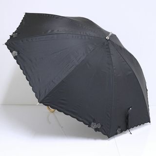 ニナリッチ(NINA RICCI)の日傘 NINA RICCI ニナリッチ USED美品 晴雨兼用 ローズ ブラック オーガンジー ジャンプ UV 遮光 遮熱 55cm S0668(傘)