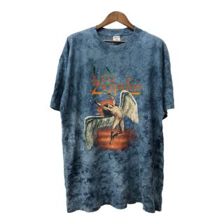 90年代 Led Zeppelin レッドツェッペリン タイダイ 半袖Ｔシャツ バンドT ライトブルー (メンズ XL) 中古 古着 Q6189(Tシャツ/カットソー(半袖/袖なし))