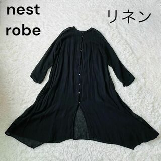 ネストローブ(nest Robe)のnest robe ネストローブ　リネン　シーア　シャツ　ワンピース　黒(ロングワンピース/マキシワンピース)