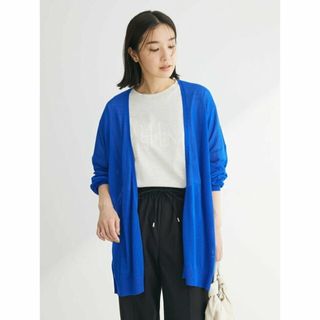 グリーンパークス(green parks)の【ブルー】推しニット ゆったりミドル丈カーディガン 24SS/UVカット加工/接触冷感/マシンウォッシャブル/洗える/体型カバー/薄手(カーディガン)