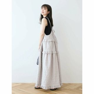 グリーンパークス(green parks)の【ライトグレー】Petit Fleurフラワージャカードキャミワンピ 24SS/フリル/ロング丈/リボン/レディース/夏(ロングワンピース/マキシワンピース)