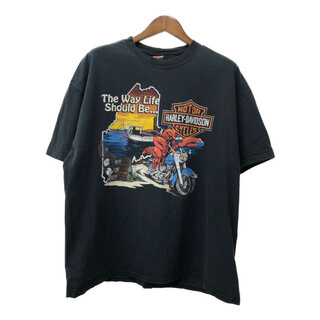 ハーレーダビッドソン(Harley Davidson)のHARLEY DAVIDSON ハーレーダビッドソン バイク 半袖Ｔシャツ バイク 大きいサイズ ロゴ ブラック (メンズ 2XL) 中古 古着 Q6193(Tシャツ/カットソー(半袖/袖なし))