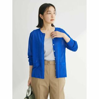 グリーンパークス(green parks)の【ブルー】推しニット クルーネックカーディガン 24SS/UVカット加工/接触冷感/マシンウォッシャブル/洗える/薄手(カーディガン)