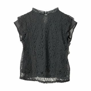 グリーンパークス(green parks)の【チャコールグレー】Petit Fleur フレンチレーシ-ブラウス 24SS/レース/夏/体型カバー(シャツ/ブラウス(長袖/七分))