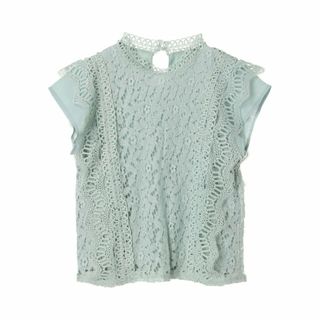 グリーンパークス(green parks)の【ミントグリーン】Petit Fleur フレンチレーシ-ブラウス 24SS/レース/夏/体型カバー(シャツ/ブラウス(長袖/七分))