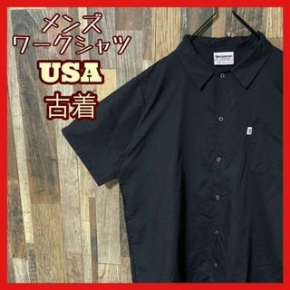 メンズ 無地 ブラック L ワークシャツ シャツ USA古着 90s 半袖(シャツ)