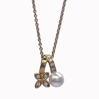 ミキモト(MIKIMOTO)のMIKIMOTO ネックレス フラワーモチーフ 淡水パール 約5.7mm K18YG ダイヤモンド(ネックレス)