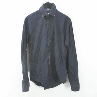 ZARA MAN 長袖 シャツ M ネイビー 紺系 ボタンダウン 総柄(シャツ/ブラウス(長袖/七分))