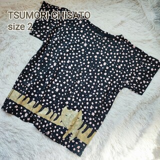 ツモリチサト(TSUMORI CHISATO)のTsumori Chisato Tシャツ ネコ サイズ2 黒(Tシャツ(半袖/袖なし))