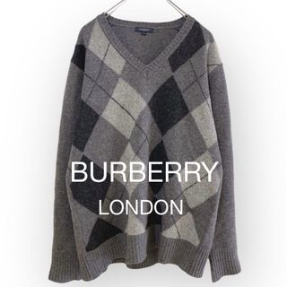 BURBERRY - BURBERRY LONDON  ニット　アーガイル柄グレー　セーター