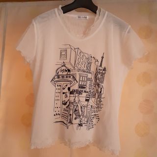 Lady's fashion トップス シャツ レースシャツ 白 プリント(Tシャツ(半袖/袖なし))