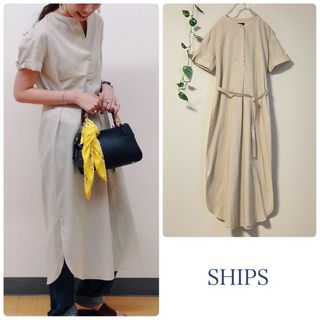 シップス(SHIPS)のSHIPS LINEN ONEPIECE リネン  麻　ワンピース　バンドカラー(ロングワンピース/マキシワンピース)