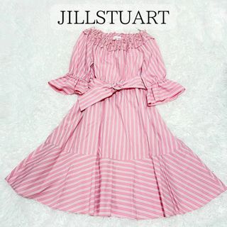 JILLSTUART - 【美品】ジルスチュアート　ストライプ　ワンピース　フラワー刺繍　M ピンク