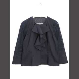 ランバン(LANVIN)のランバン COLLECTION レース 切替 フリル ブラウス 紺 トップス(シャツ/ブラウス(長袖/七分))