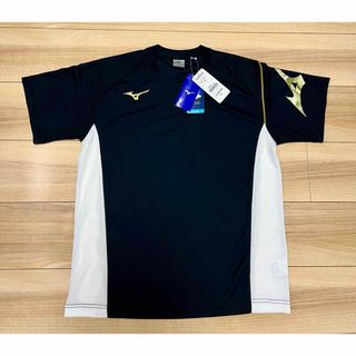 MIZUNO - ミズノ　スポーツ　Tシャツ　M　半袖　ブラック×ホワイト　ゴールド　ロゴ　新品 