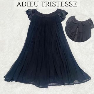 アデュートリステス(ADIEU TRISTESSE)の【美品】ADIEU TRISTESSE プリーツ シフォンワンピース リボン 黒(ミディアムドレス)