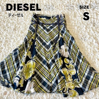 ディーゼル(DIESEL)のディーゼル スカート Y2K ヴィンテージ S チェック 花柄 マキシスカート(ロングスカート)