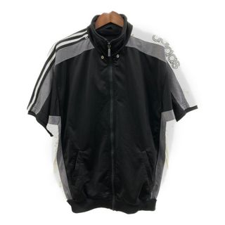 アディダス(adidas)の90年代 adidas アディダス 半袖 ジャージ ジャケット スポーツ ブラック (メンズ F186) 中古 古着 Q6203(スウェット)