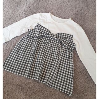 ユニクロ(UNIQLO)のベルメゾン　GITA ジータ　リボンビスチェ風長袖Tシャツ140ギンガムチェック(Tシャツ/カットソー)