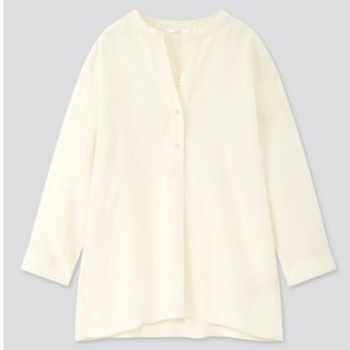 ユニクロ(UNIQLO)のユニクロ.リネンブレンドスキッパーシャツ.オフホワイト.Lサイズ(シャツ/ブラウス(長袖/七分))