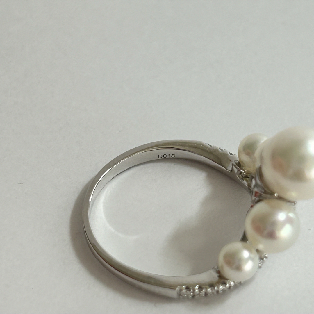 k18WGあこや真珠天然ダイヤモンドリング レディースのアクセサリー(リング(指輪))の商品写真
