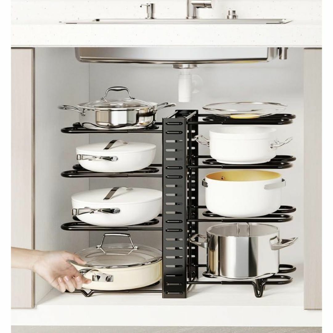 LUCKYSHIN 鍋収納ラック フライパン収納 8段 フライパン 管09zZ インテリア/住まい/日用品のキッチン/食器(鍋/フライパン)の商品写真