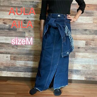 アウラアイラ(AULA AILA)のAULA AILA デザインスカート　ラップデニム　レディースM(ロングスカート)