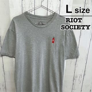 RIOT SOCIETY　Tシャツ　L　グレー　タバスコ　刺繍　ロゴ　USA古着(Tシャツ/カットソー(半袖/袖なし))