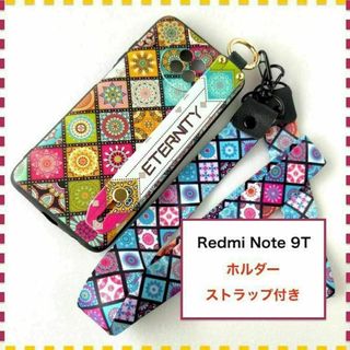 Redmi Note9T ケース ホルダー 曼荼羅 赤 レッドミー ノート9T(Androidケース)