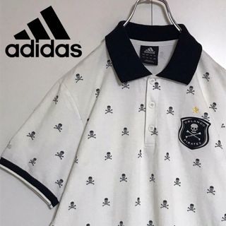 アディダス(adidas)の【総柄ドクロ】アディダス　袖ロゴ入りポロシャツ　サッカー　人気L  A1167(ポロシャツ)