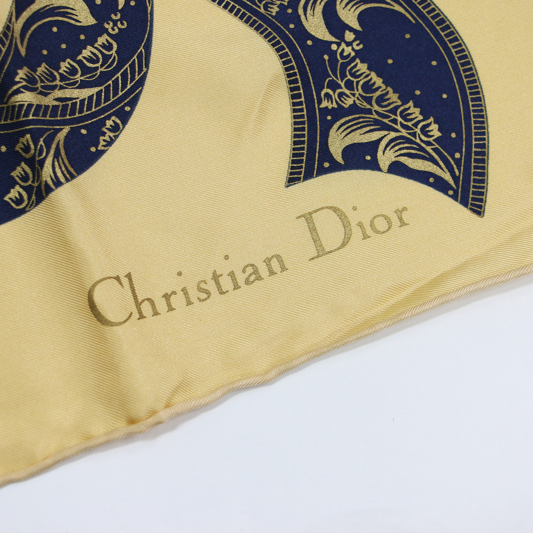 新品 Christian Dior クリスチャンディオール スカーフ ピンク ベージュ系 大判 シルク 絹 花柄 ブーケ 花束 リボン VINTAGE  ビンテージ【レディース】