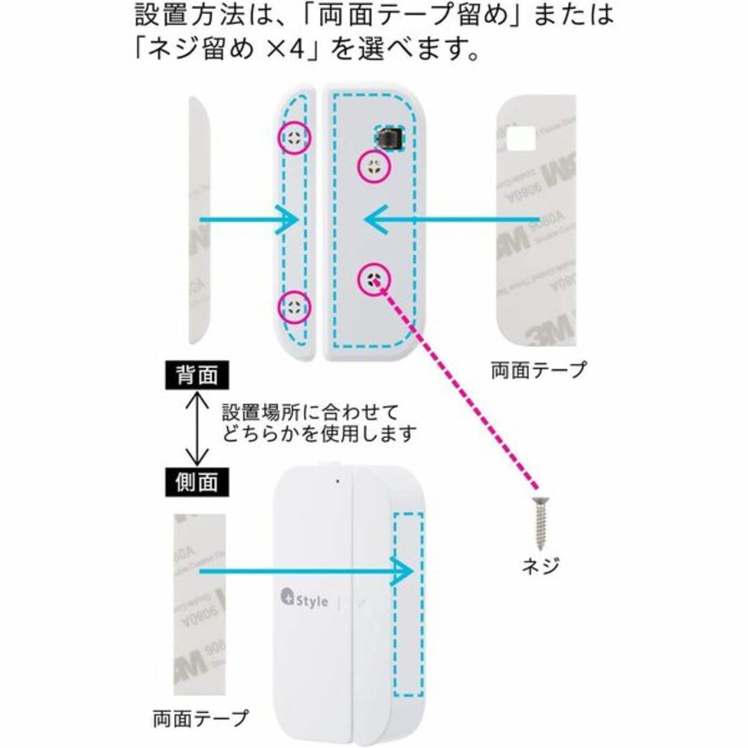 スマートセンサー ドア 窓 開閉 スマホにリアルタイム通知 工事不要 防犯 セキュリティ wifi ワイヤレス 無線 スマホ 通知 プラススタイル スマートデバイス PS-SDW-W01 +Style インテリア/住まい/日用品のインテリア/住まい/日用品 その他(その他)の商品写真