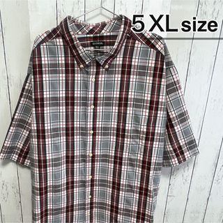 シャツ(shirts)のUSA古着　半袖シャツ　5XLサイズ　チェック柄　グレー　レッド　ボタンダウン(シャツ)