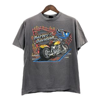 ハーレーダビッドソン(Harley Davidson)の90年代 HARLEY DAVIDSON ハーレーダビッドソン バイク 半袖Ｔシャツ グレー (メンズ M相当) 中古 古着 Q6224(Tシャツ/カットソー(半袖/袖なし))