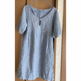 半袖ワンピース　M  ブルー　インディゴ　夏服　レディース　リンネル　ユニクロ(ロングワンピース/マキシワンピース)