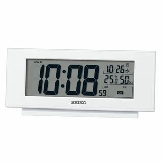 【在庫処分】セイコークロック 目覚まし時計 置時計 デジタル 電波 白パール 7(置時計)