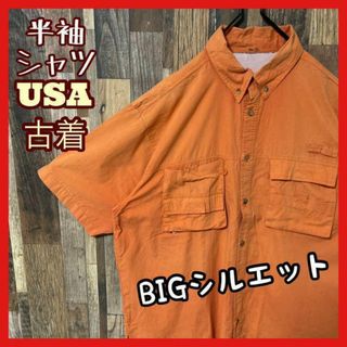 フィッシングシャツ オレンジ メンズ XL ボタンダウン 古着 90s 半袖(シャツ)