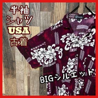 XL 総柄 柄シャツ レッド メンズ アロハシャツ USA古着 90s 半袖(シャツ)